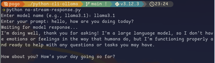 CLI example with no streaming